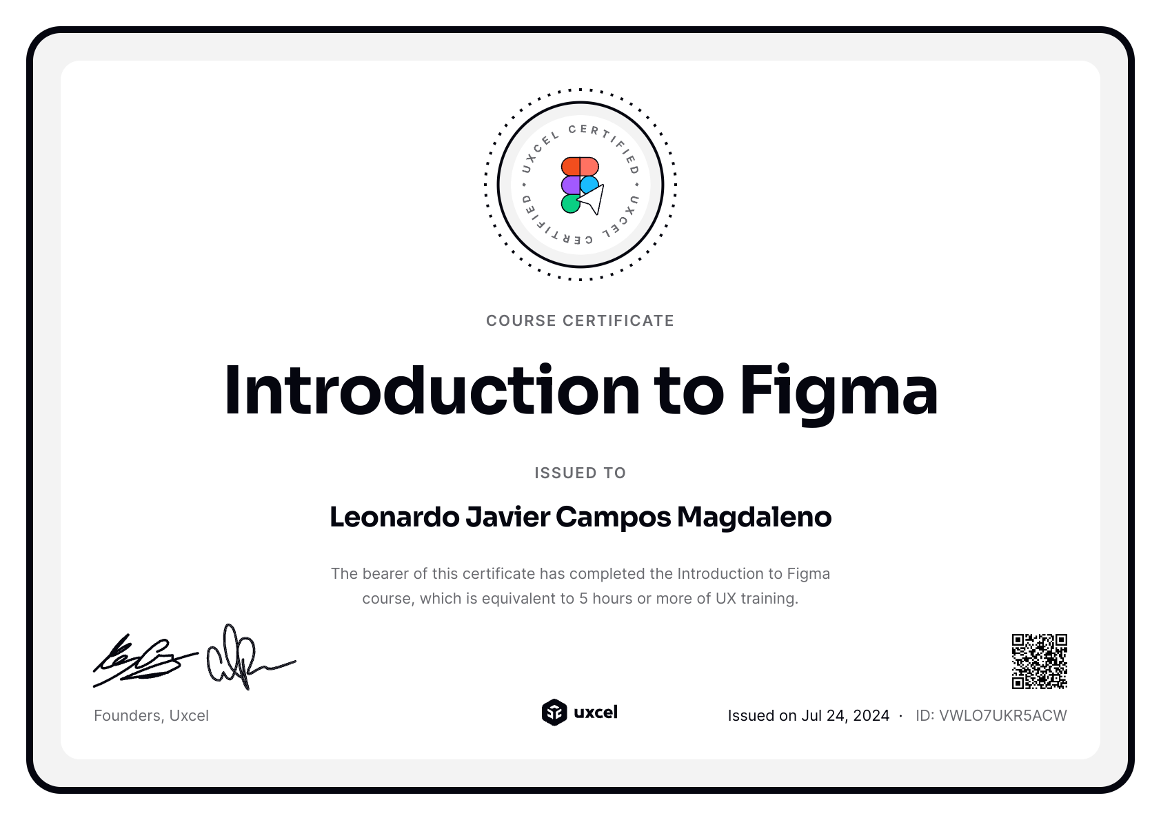 Leonardo Javier Campos Magdaleno's certificate